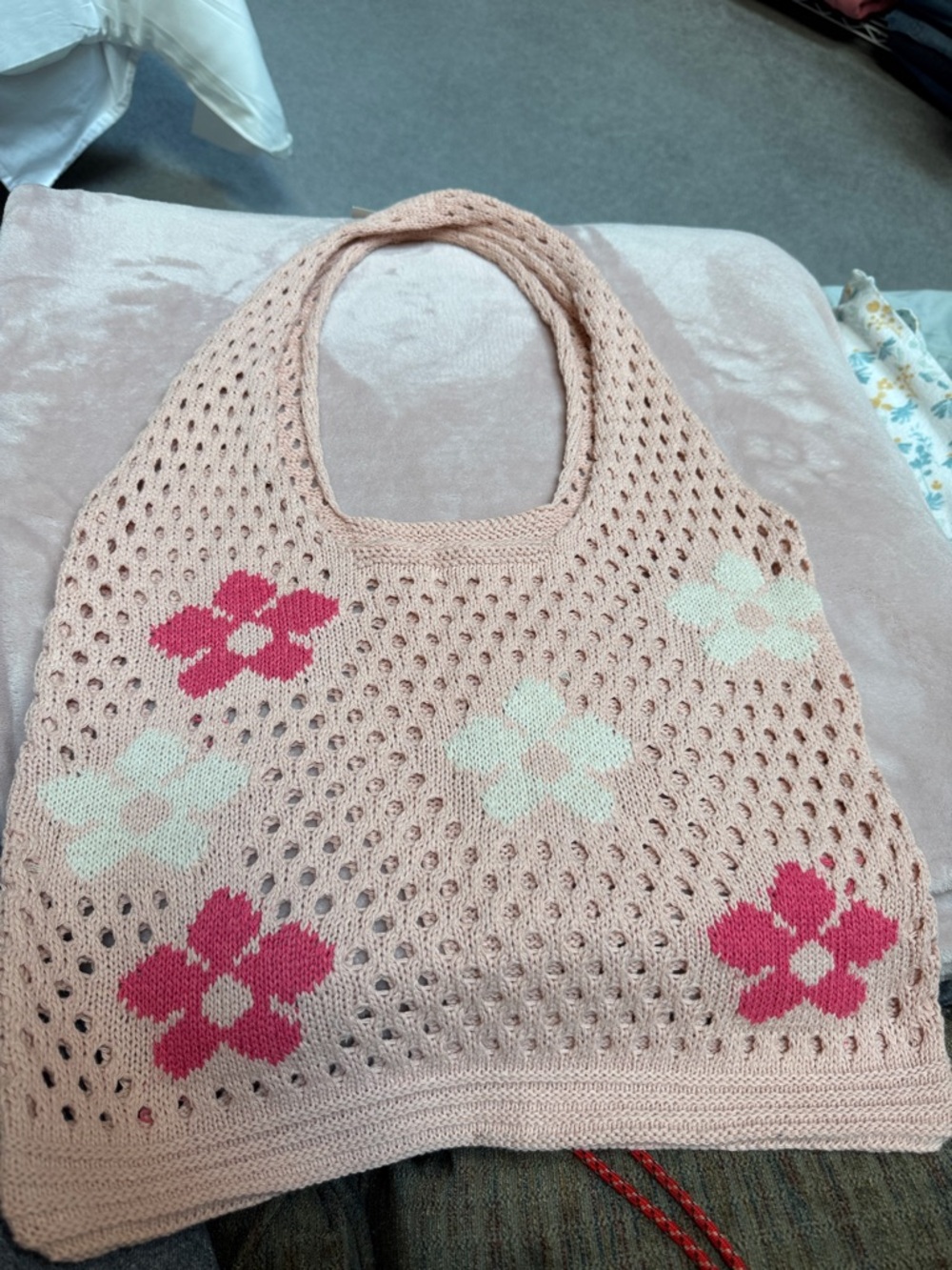 Crochet  Floral Openwork Tote Bag - Pink NWT Dry Goods